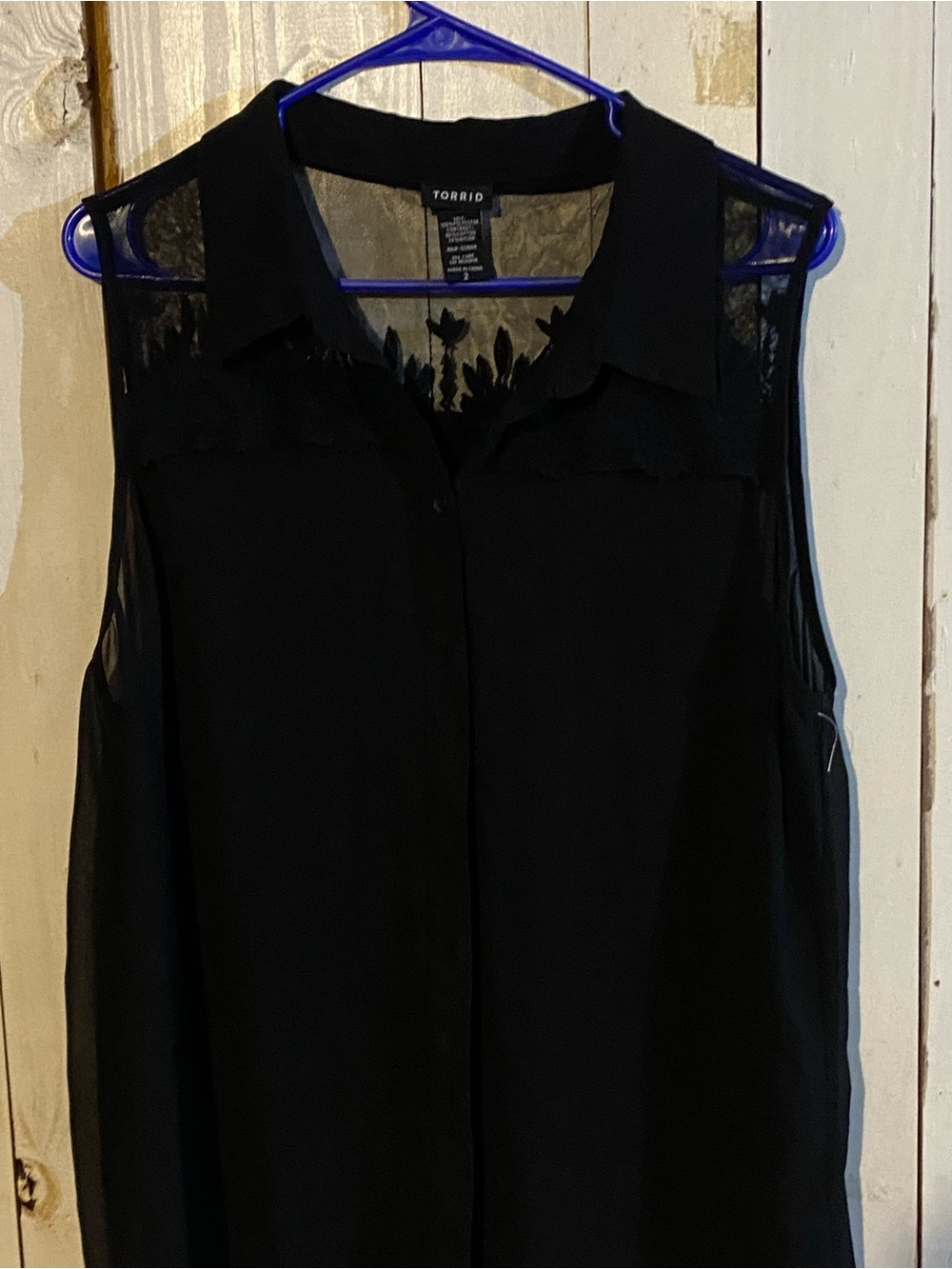 torrid Black Sleeveless Sheer Yoke Button-Front Blouse